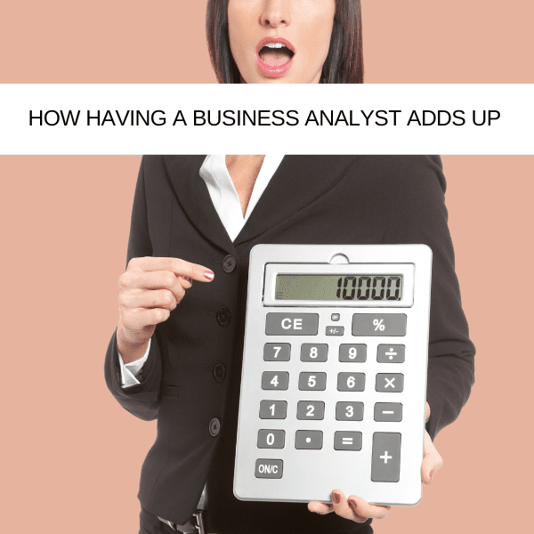 Women in a suit holding a big calculator